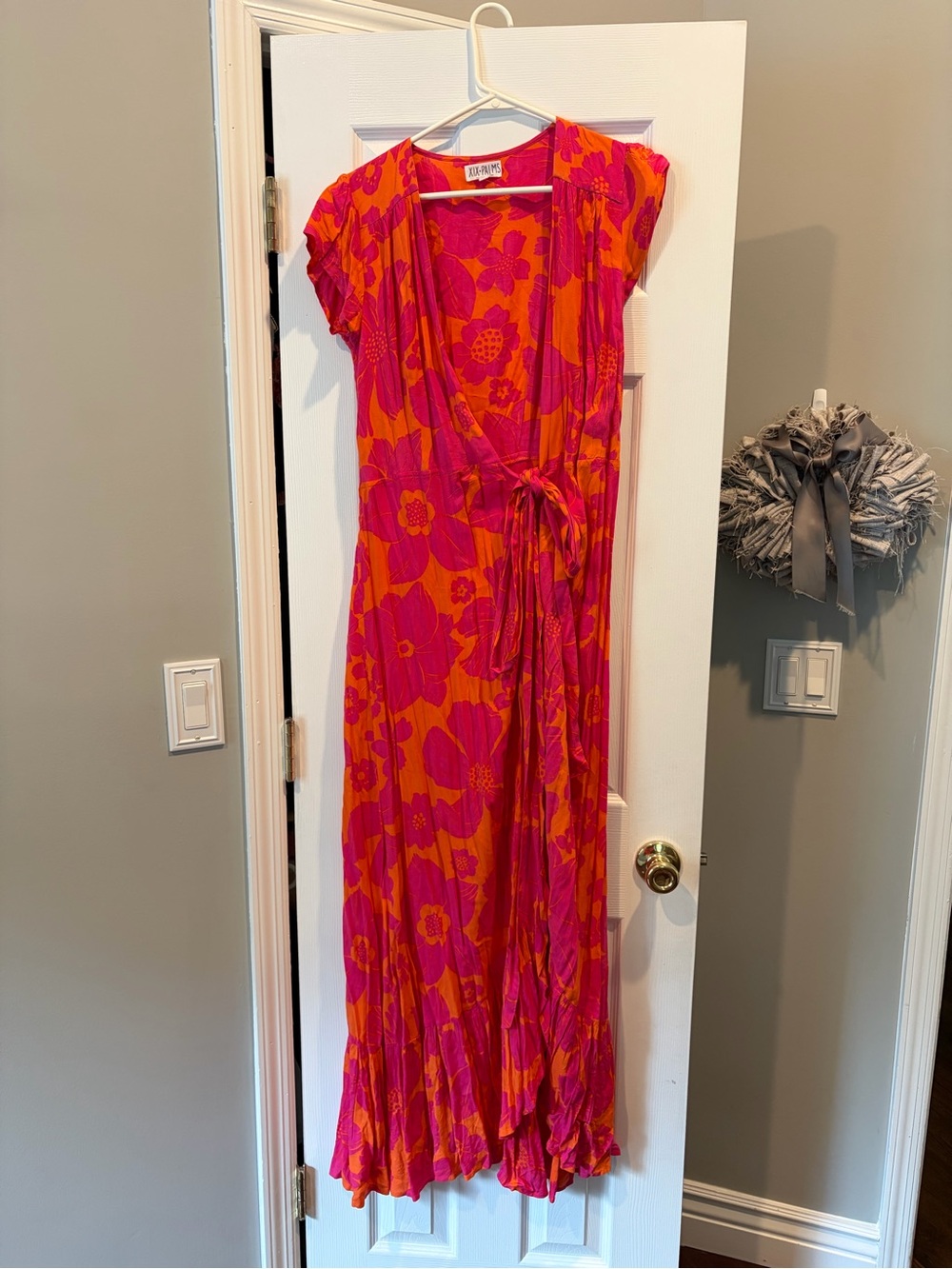 XIX Palms Bright Floral Wrap Maxi Dress - Pink & Orange